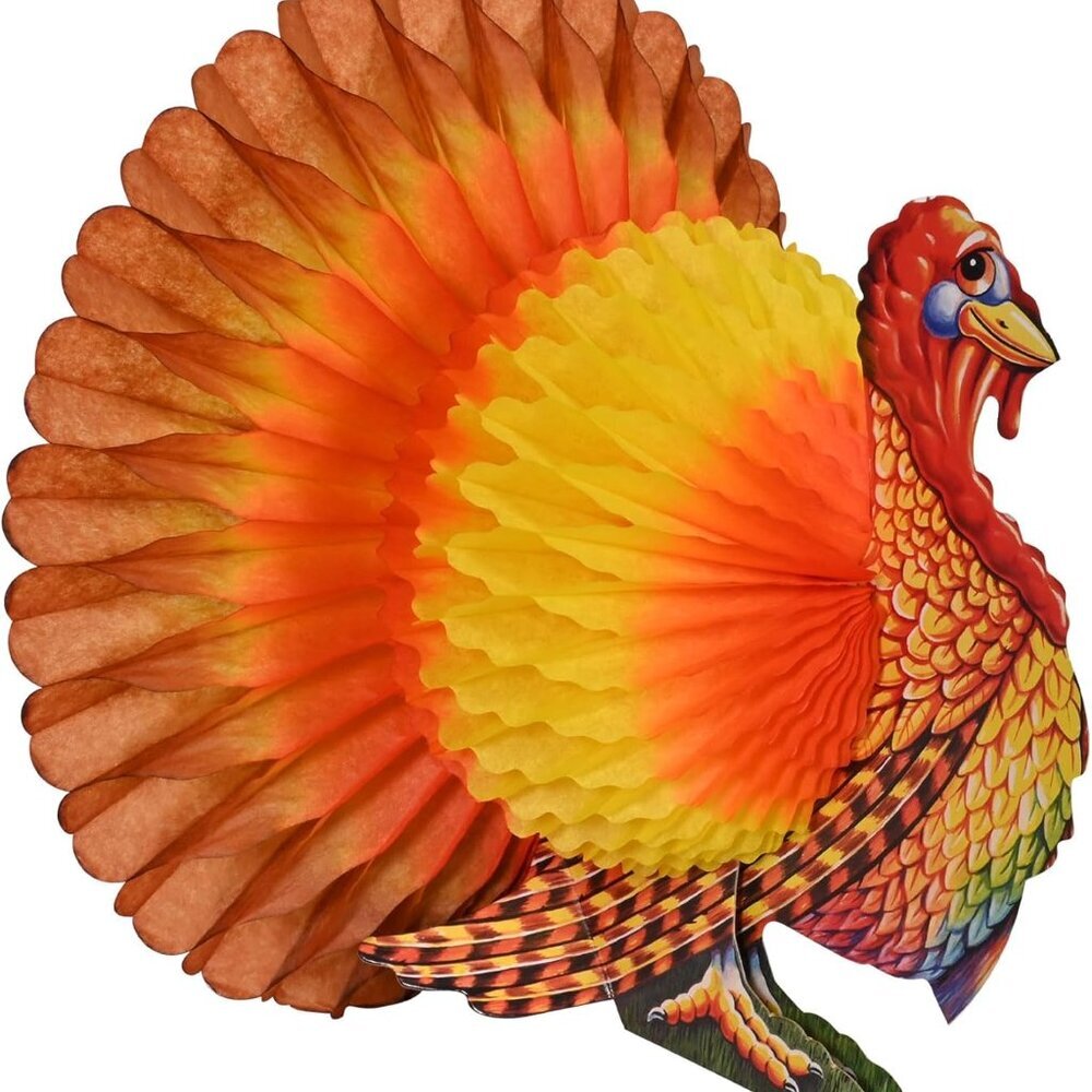 Colorful Tissue Turkey Centerpiece - Picture 4 of 9